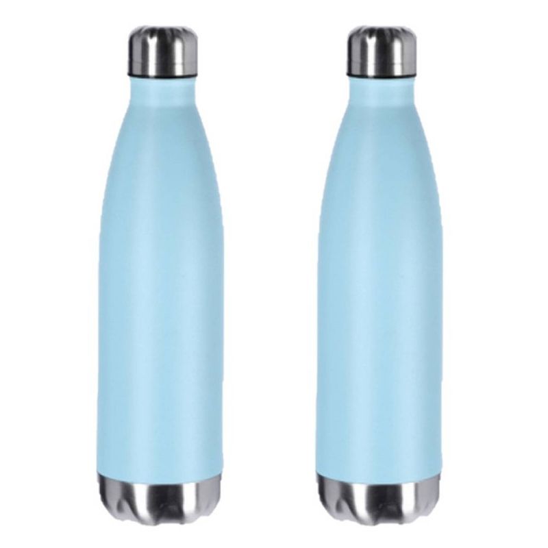 Foto van 2x stuks thermosflessen / isoleerflessen turquoise rvs 0.75 l - thermosflessen