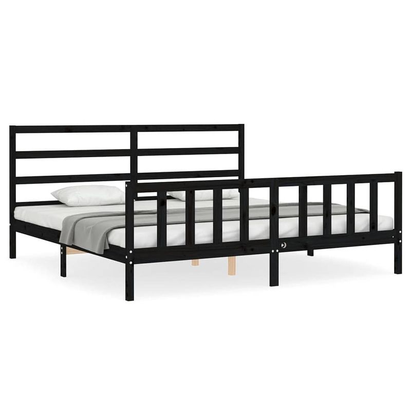 Foto van The living store bed grenenhout - zwart - 205.5 x 185.5 x 100 cm - multiplex lattenbodem