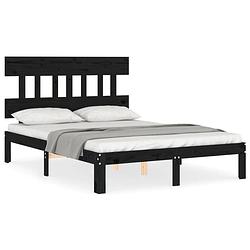 Foto van The living store massief grenenhouten bedframe - zwart - 203.5 x 123.5 x 81 cm - multiplex lattenbodem