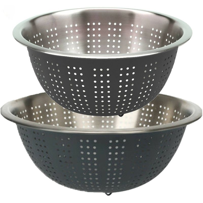 Foto van Rvs keuken vergiet/zeef - set met 2 formaten - antraciet - diameter 24 en 27 cm - vergieten