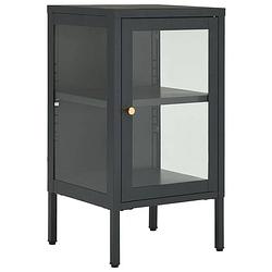 Foto van Vidaxl dressoir 38x35x70 cm staal en glas antracietkleurig