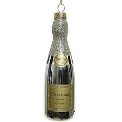 Foto van 1x kersthangers figuurtjes champagne fles 12 cm - drank thema kerstboomhangers