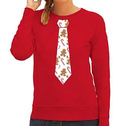 Foto van Stropdas kersttrui/kerst sweater gingerbread zuurstok rood voor dames 2xl - kerst truien