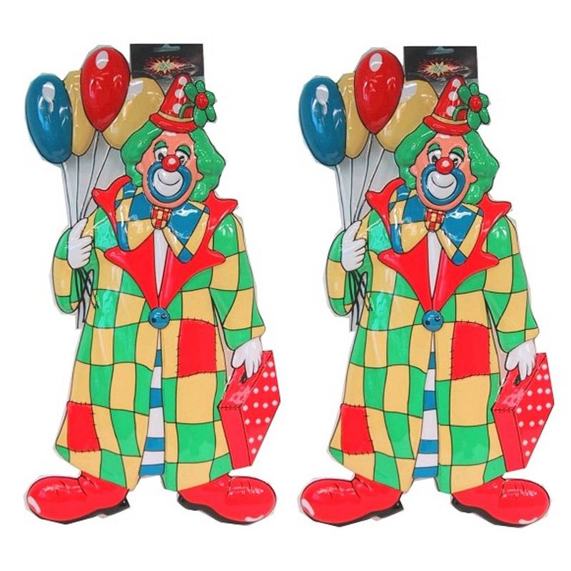 Foto van 2x stuks clown carnaval decoratie met ballonnen 60 cm - feestdecoratieborden