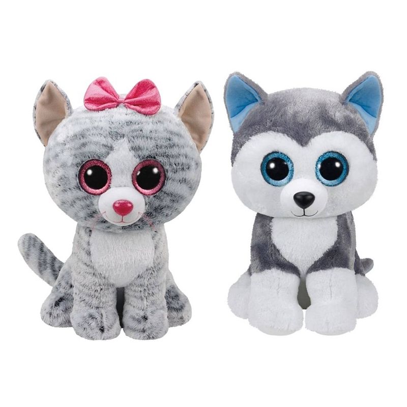 Foto van Ty - knuffel - beanie boo'ss - xl kiki cat & slush husky