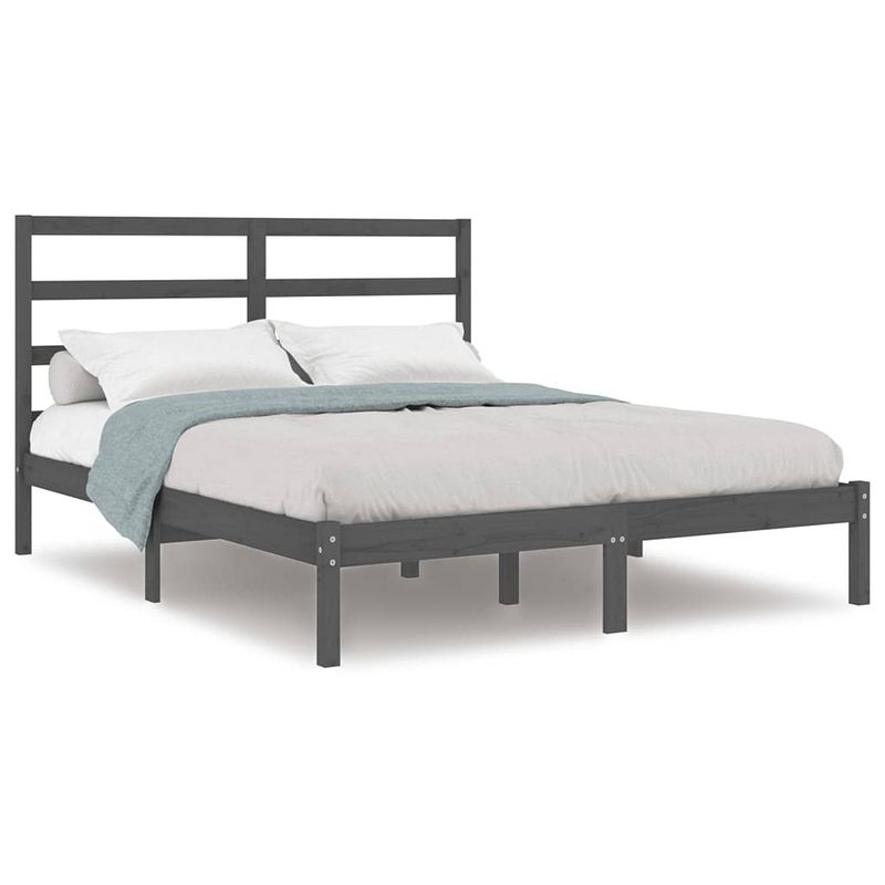 Foto van Vidaxl bedframe massief grenenhout grijs 120x200 cm