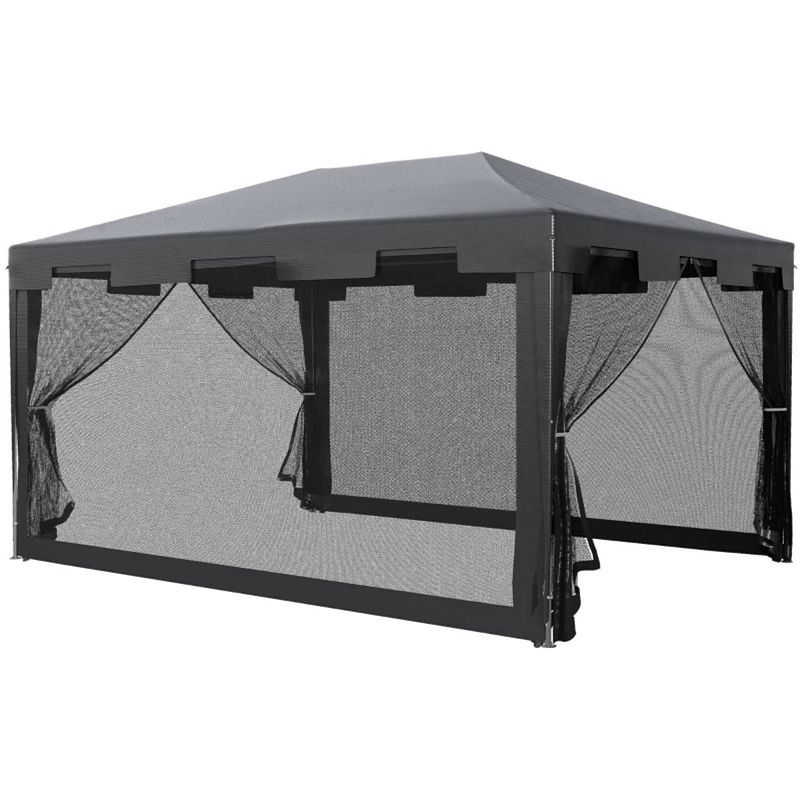 Foto van Tuinpaviljoen - paviljoen - partytent - prieel - gazebo - 4 mesh zijwanden - 3 x 4 m - zwart