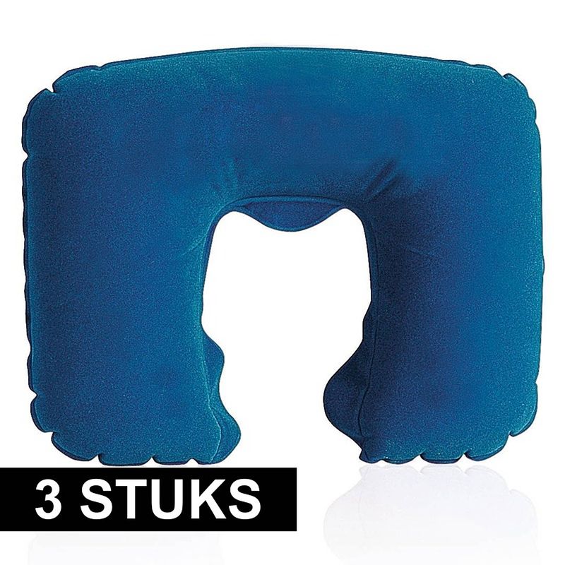 Foto van 3x opblaas nekkussentje donkerblauw - nekkussens