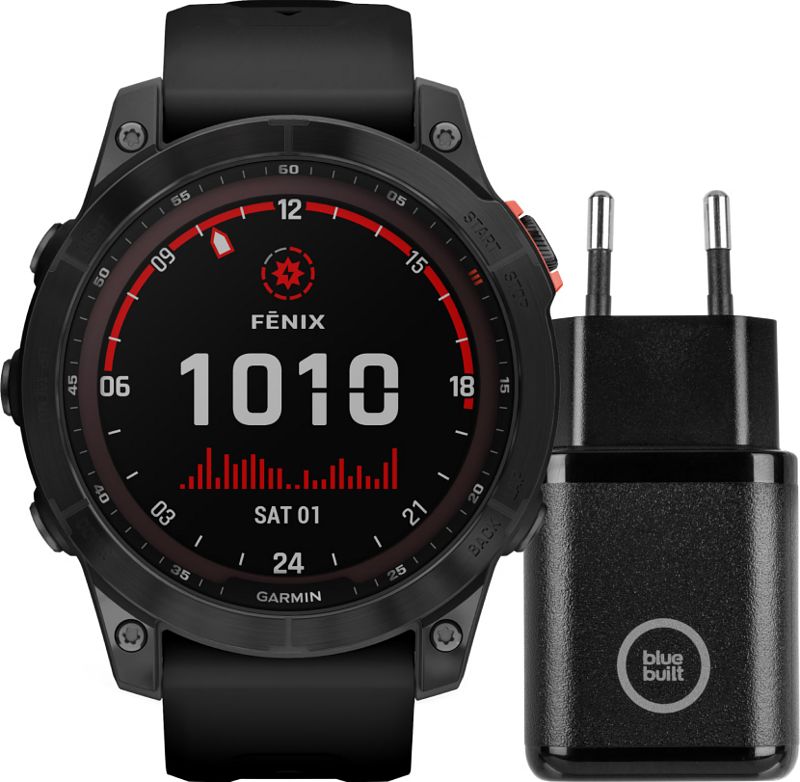 Foto van Garmin fenix 7s solar zwart 42mm + bluebuilt oplader