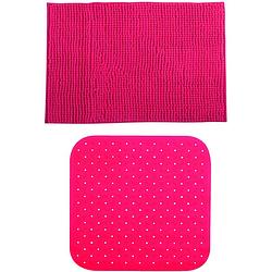 Foto van Msv douche anti-slip mat en droogloop mat - sevilla badkamer set - rubber/microvezel - fuchsia roze - badmatjes