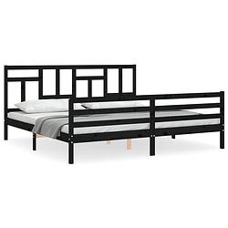 Foto van The living store massief grenenhouten bedframe - zwart - 205.5 x 185.5 x 100 cm - multiplex lattenbodem