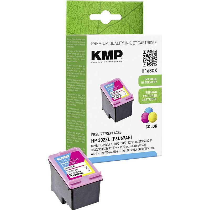 Foto van Kmp cartridge h168cx compatibel vervangt hp 302xl cyaan, magenta, geel 1746,4030