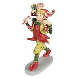 Foto van Clayre & eef kerstdecoratie beeld elf 19 cm rood groen polyresin kerstfiguren rood kerstfiguren