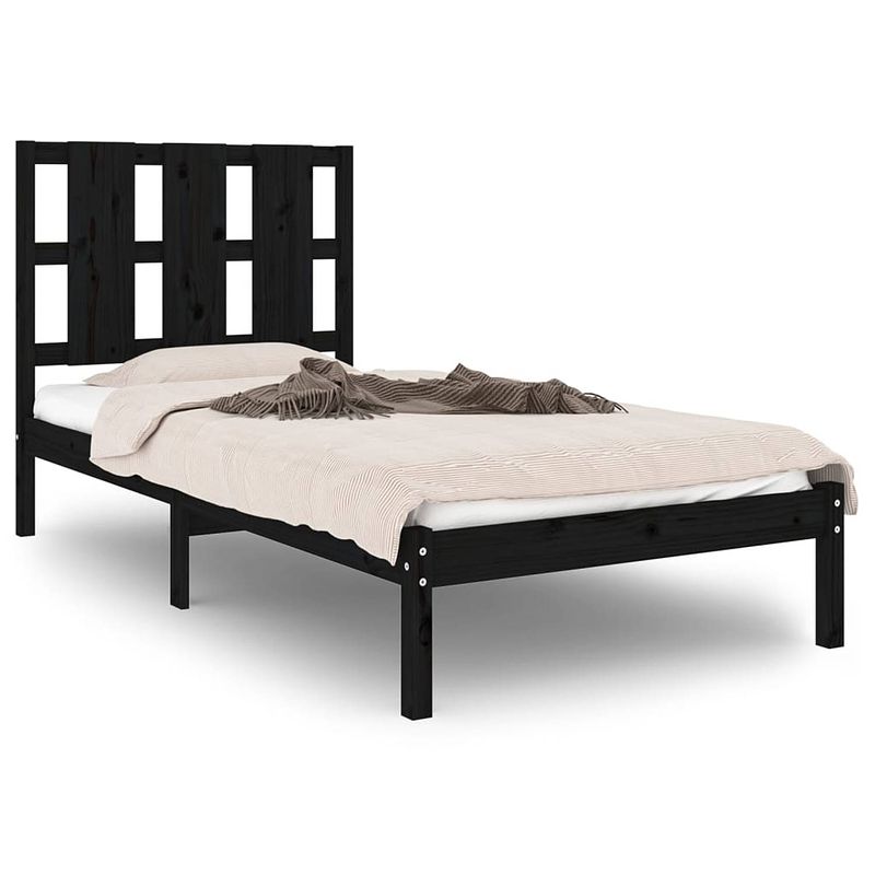 Foto van The living store houten bedframe - massief grenenhout - 205.5 x 95.5 x 100 cm - zwart