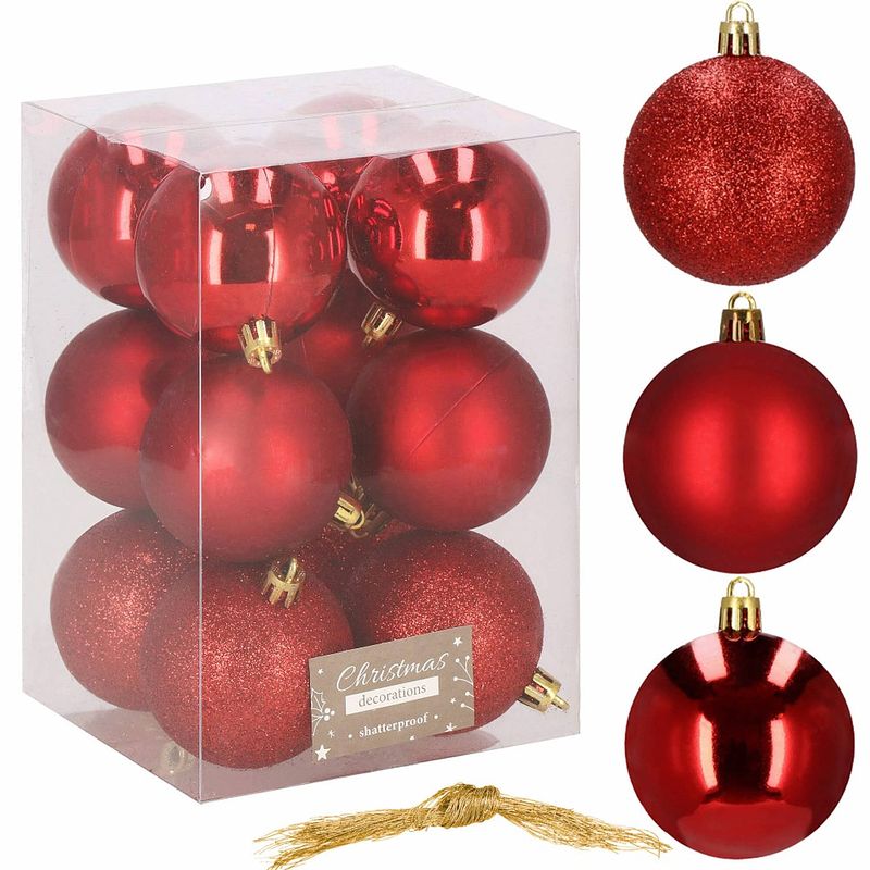 Foto van Kerstballen 12 stuks 6 cm rood