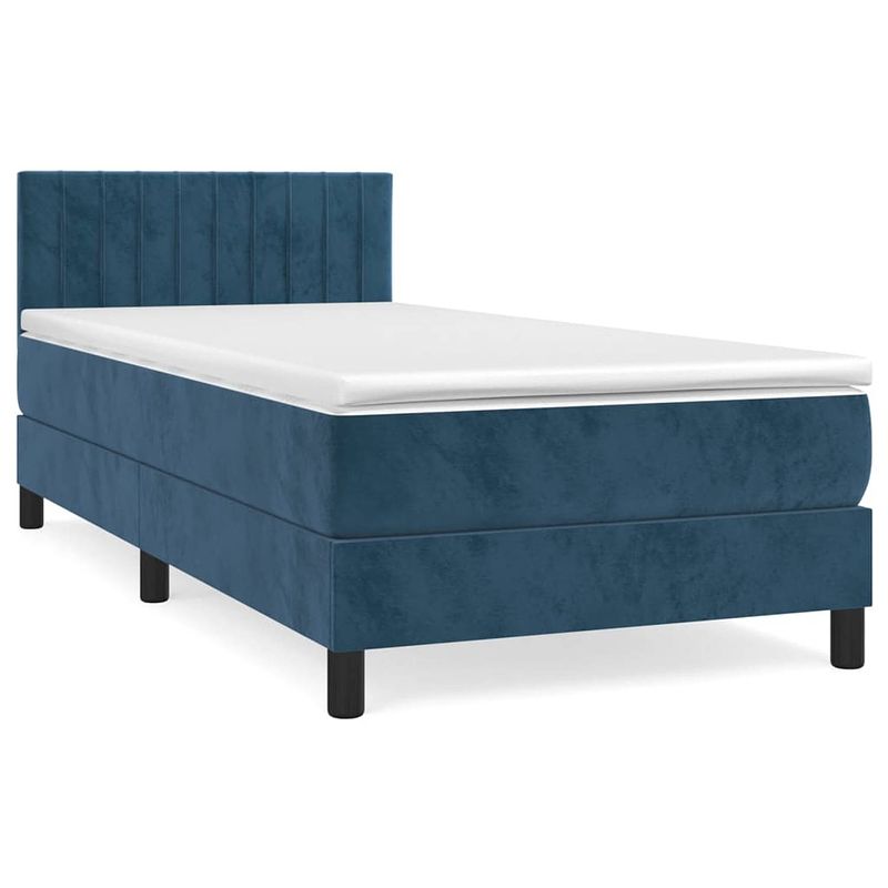 Foto van The living store boxspring bed - donkerblauw - 203 x 100 x 78/88 cm - fluweel - pocketvering - middelharde