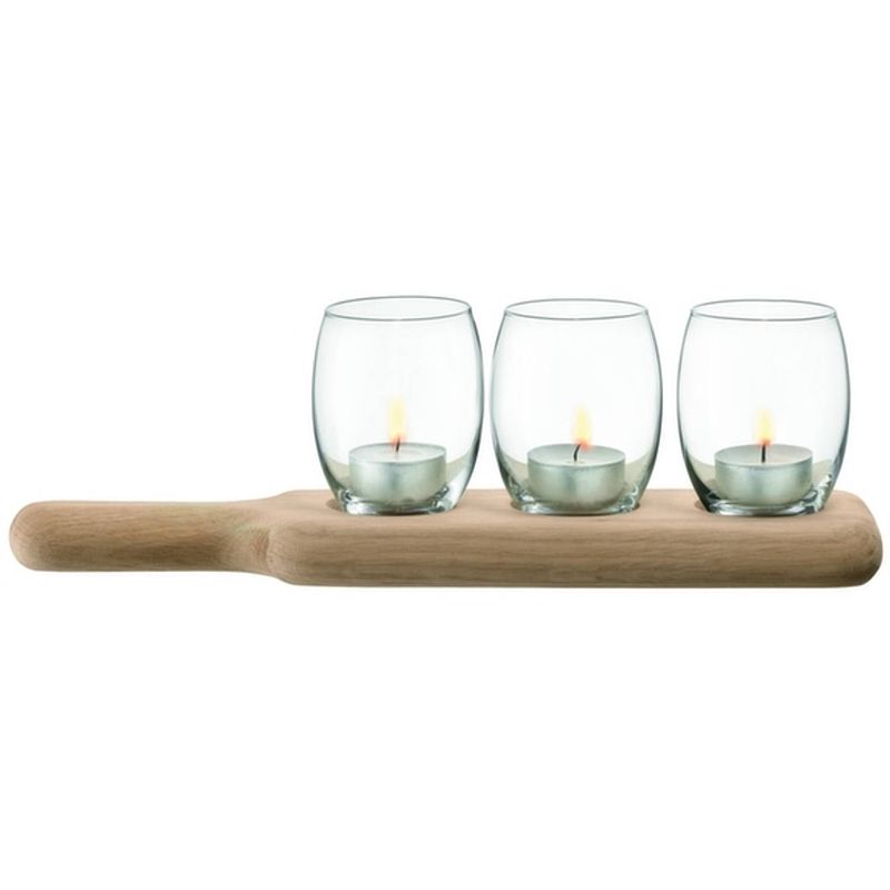 Foto van L.s.a. - paddle theelicht houder set met serveerplank set van 3 stuks - glas - transparant