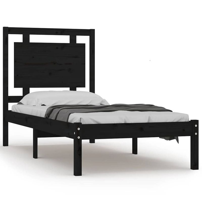 Foto van The living store houten bedframe - massief grenenhout - 205.5 x 105.5 x 31 cm - zwart