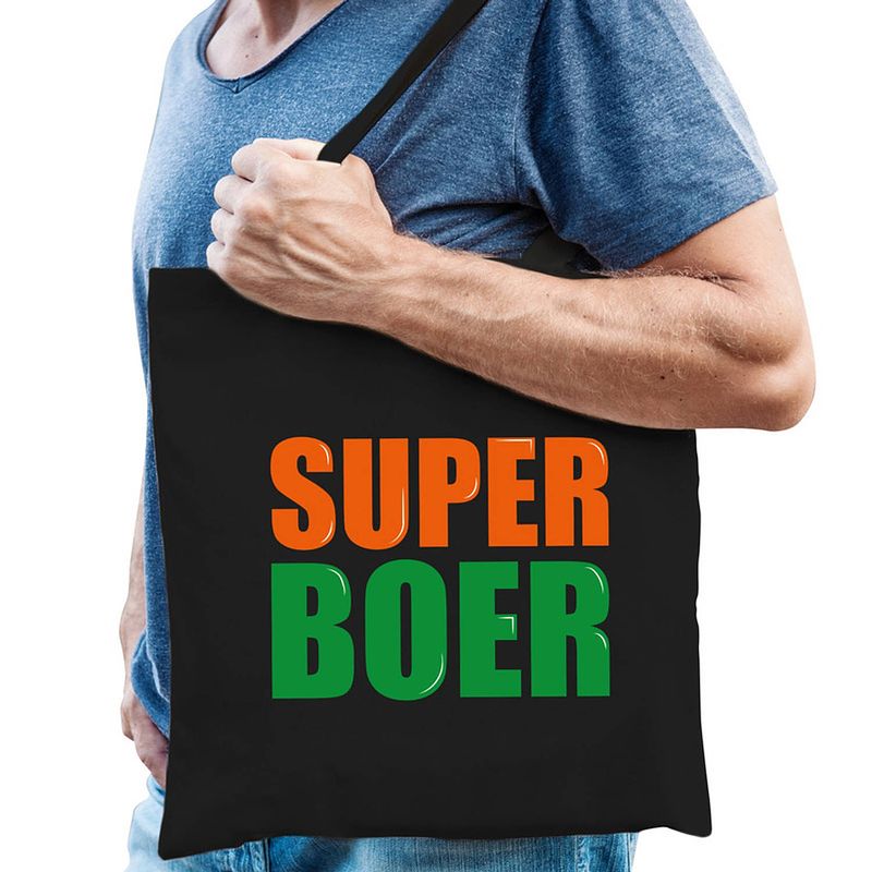 Foto van Super boer cadeau tas zwart voor heren - feest boodschappentassen