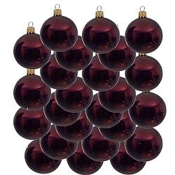 Foto van 24x glazen kerstballen glans donkerrood 8 cm kerstboom versiering/decoratie - kerstbal