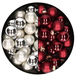 Foto van Mini kerstballen - 48x st - zilver en donkerrood - 2,5 cm - glas - kerstbal