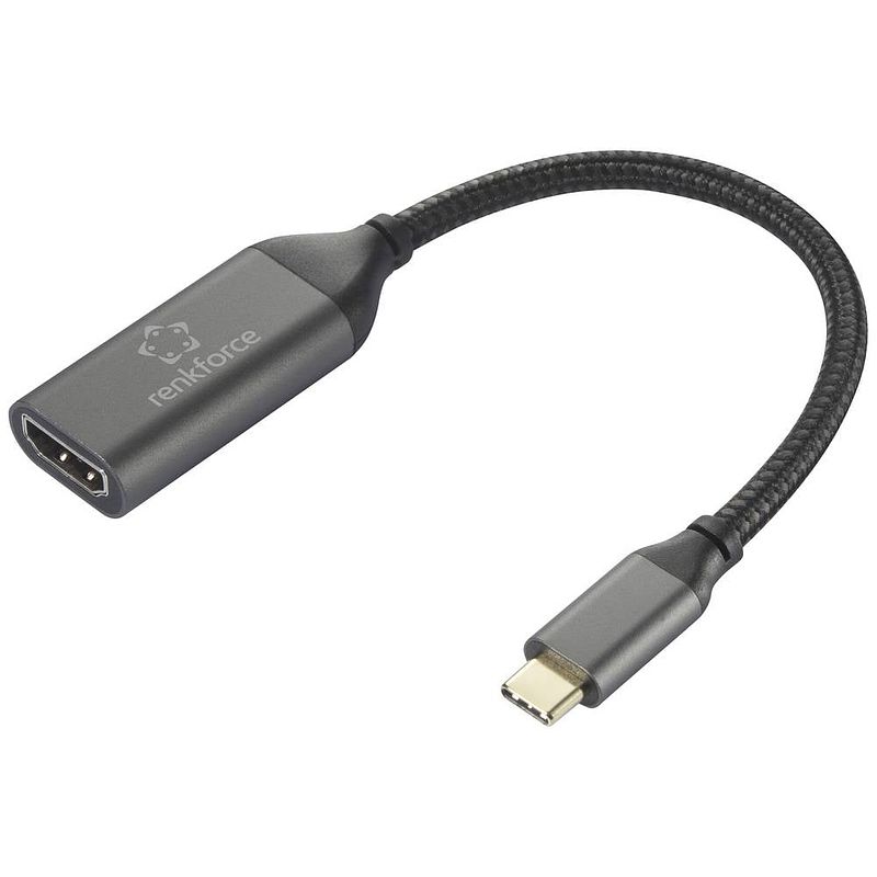 Foto van Renkforce rf-5234038 usb-c / hdmi adapterkabel [1x usb-c stekker - 1x hdmi-bus] zwart afscherming gevlochten 0.15 m