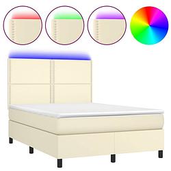 Foto van The living store boxspring bed - crème kunstleer - 140x200 cm - led