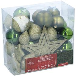 Foto van Christmas gifst kerstballen set groen - 40 stuks kunststof kerstballen - incl. piek