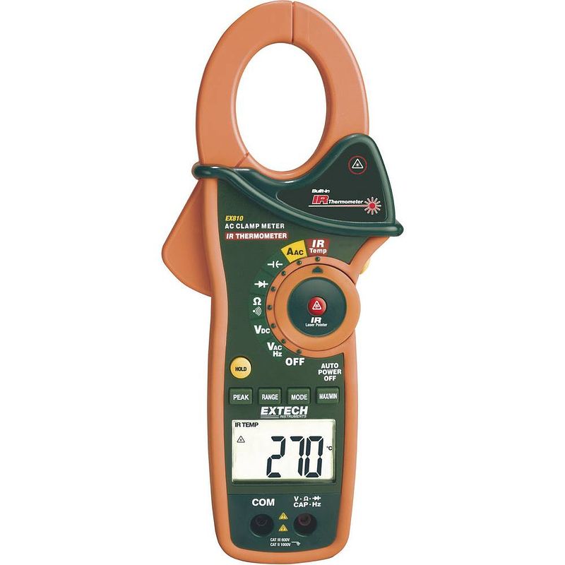 Foto van Extech ex810 stroomtang, multimeter digitaal ir-thermometer cat iii 600 v weergave (counts): 4000