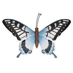 Foto van Tuin/schutting decoratie grijsblauw/zwarte vlinder 35 cm - tuinbeelden