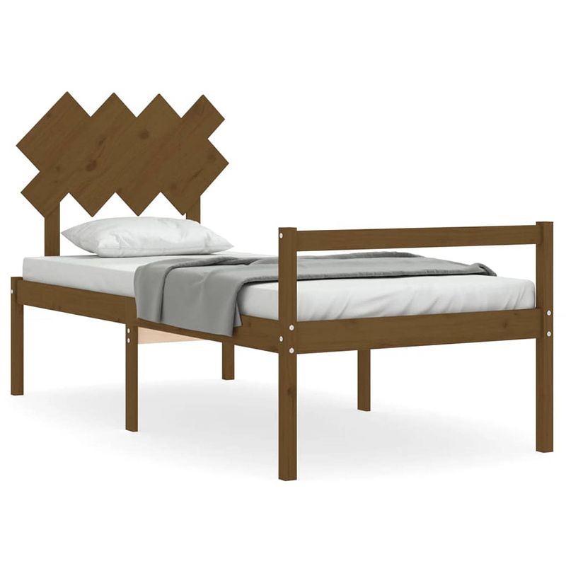 Foto van The living store massief grenenhouten bedframe - honingbruin - 205.5 x 95.5 x 81 cm - geschikt voor matras 90 x 200 cm