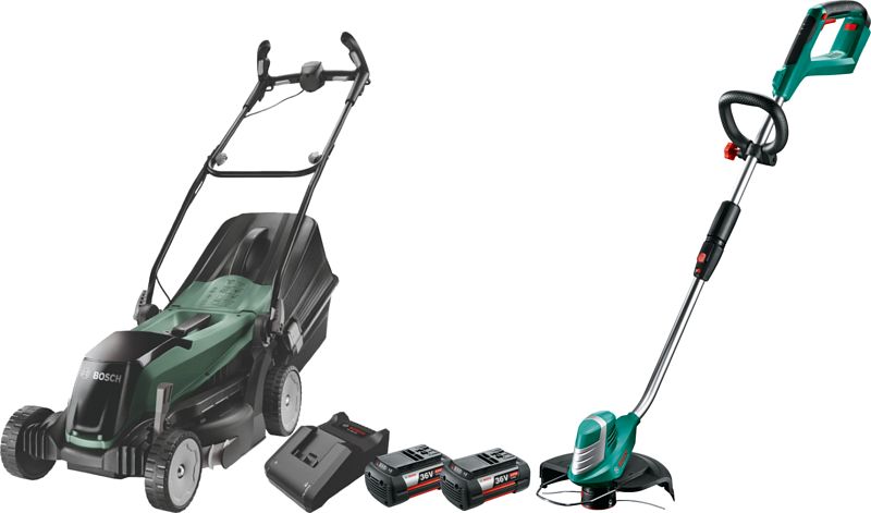 Foto van Bosch easyrotak 36-550 + bosch advancedgrasscut 36 li incl. 4,0 ah accu (2x)