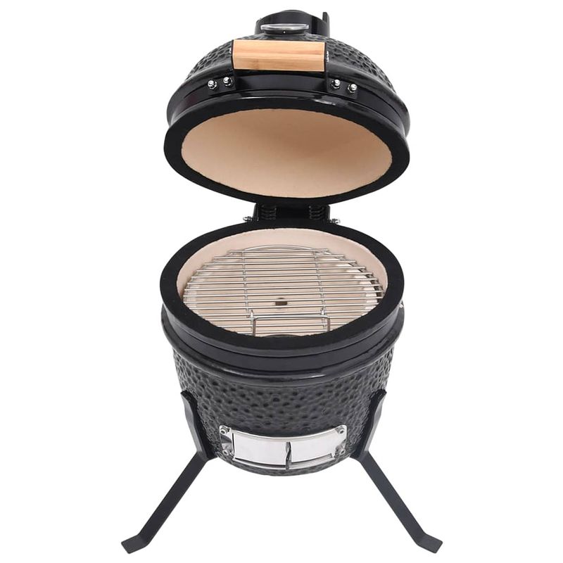 Foto van The living store kamado grill - keramisch - mini - 26.5 cm - met ingebouwde thermometer