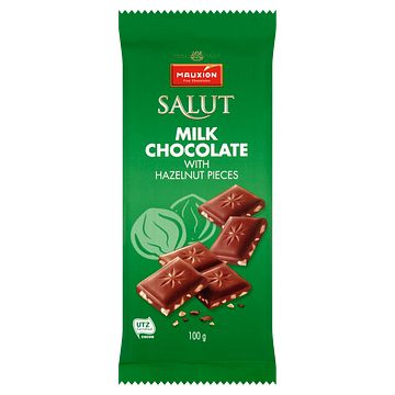 Foto van Mauxion salut milk chocolate with hazelnut pieces 100g bij jumbo