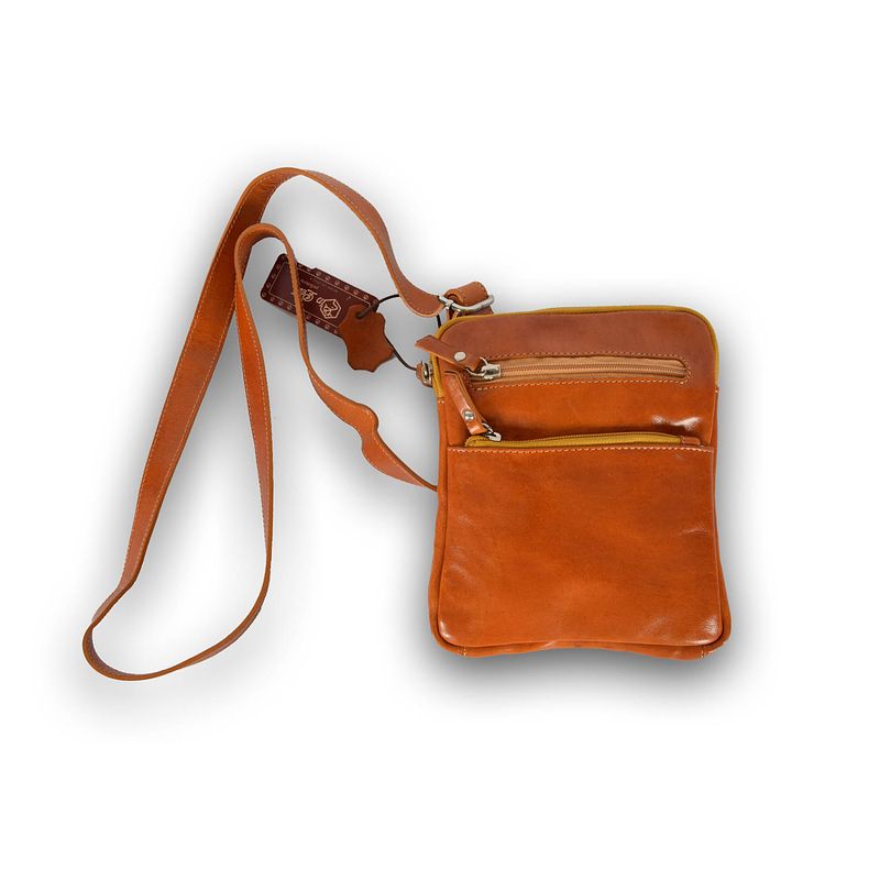 Foto van Handtasje dames 22cm*19cm*4cm schoudertas bruin echte leer crossbody tas