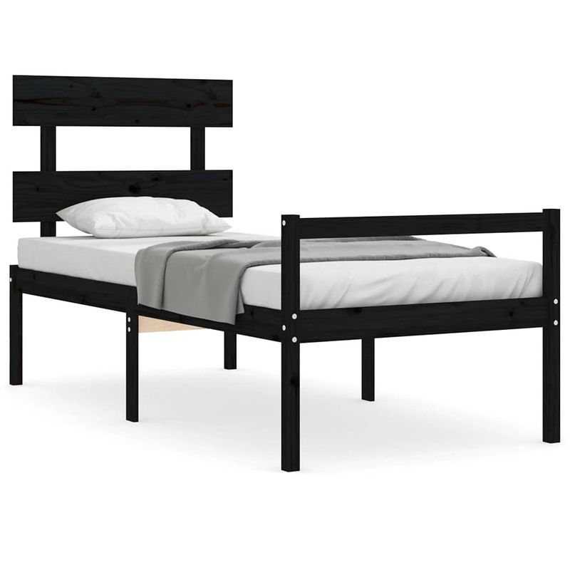 Foto van The living store bedframe grenenhout - zwart - 205.5 x 95.5 x 81 cm - multiplex lattenbodem