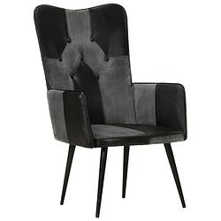 Foto van Vidaxl fauteuil echt leer zwart en grijs
