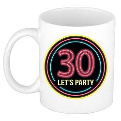 Foto van Verjaardag mok / beker - lets party 30 jaar - neon - 300 ml - verjaardagscadeau - feest mokken