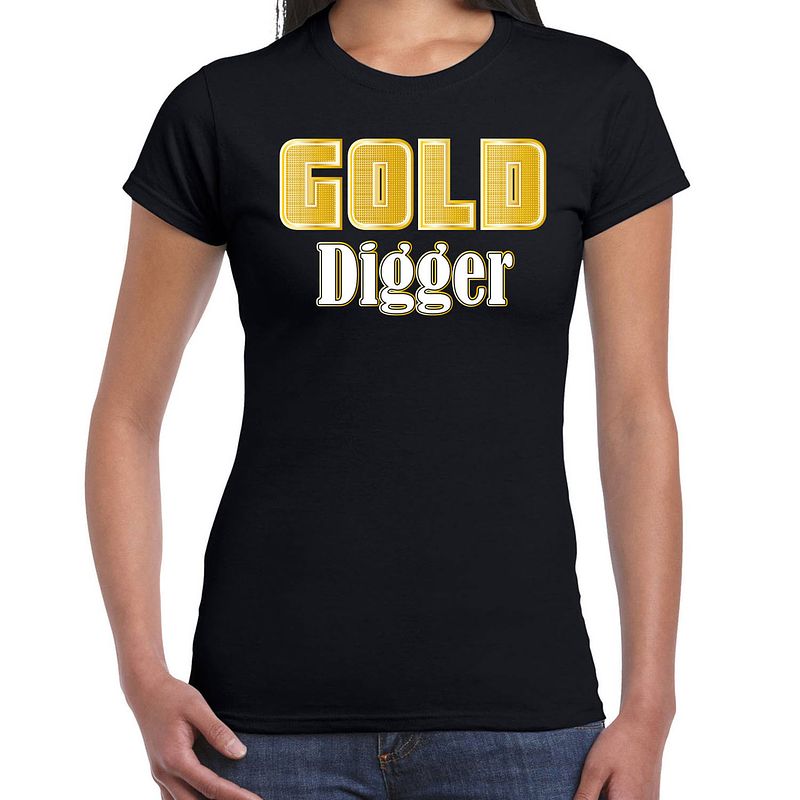 Foto van Foute party t-shirt - dames - foute party outfit/kleding - gold digger xl - feestshirts