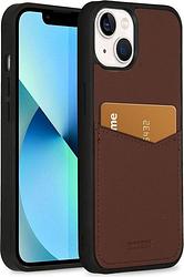 Foto van Accezz premium leather card slot backcover iphone 13 telefoonhoesje bruin