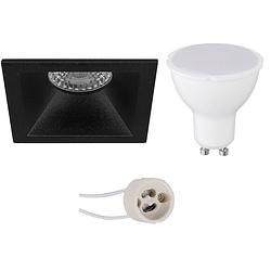 Foto van Led spot set - pragmi pollon pro - gu10 fitting - dimbaar - inbouw vierkant - mat zwart - 6w - helder/koud wit 6400k -