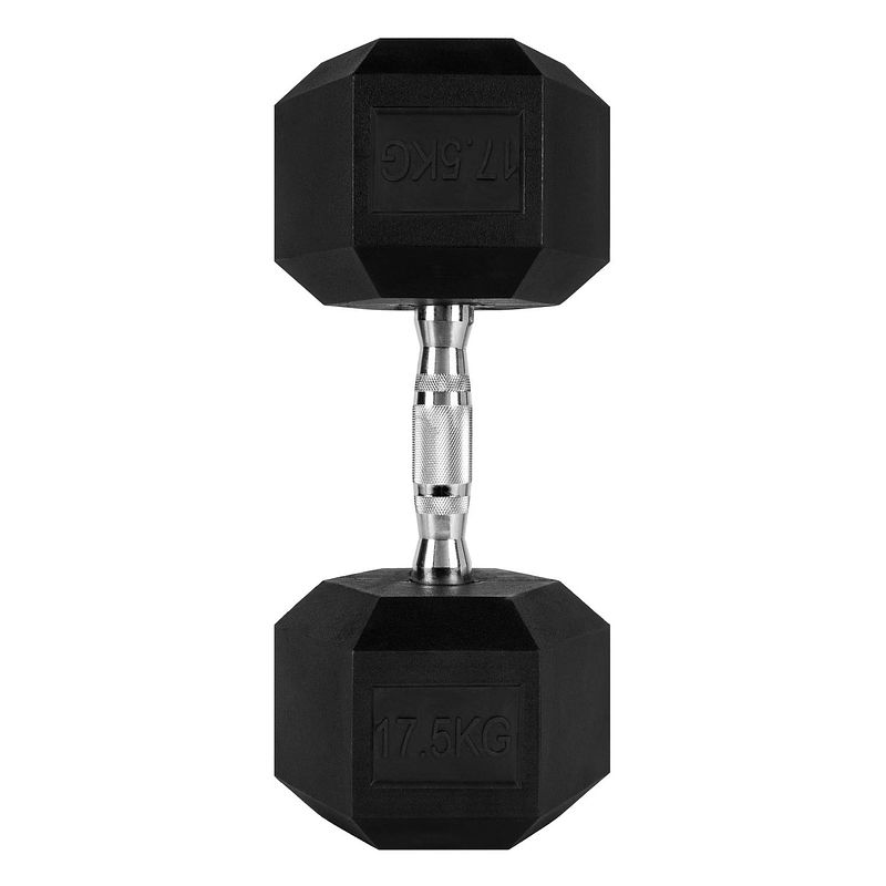 Foto van Ryzor hexagon dumbbell - 17,5 kg - rubber - zwart