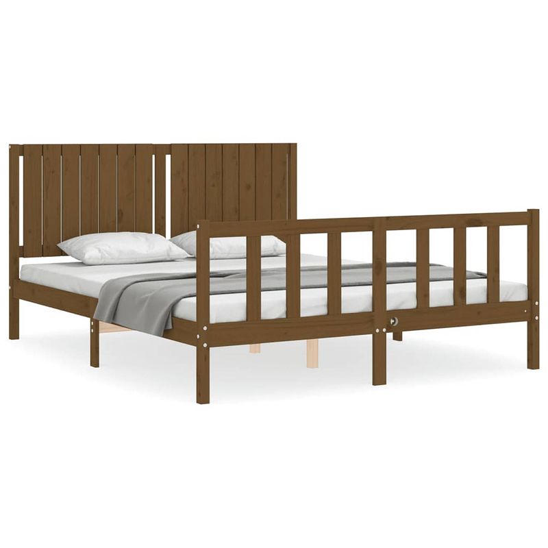 Foto van Vidaxl bedframe met hoofdbord massief hout honingbruin 5ft king size