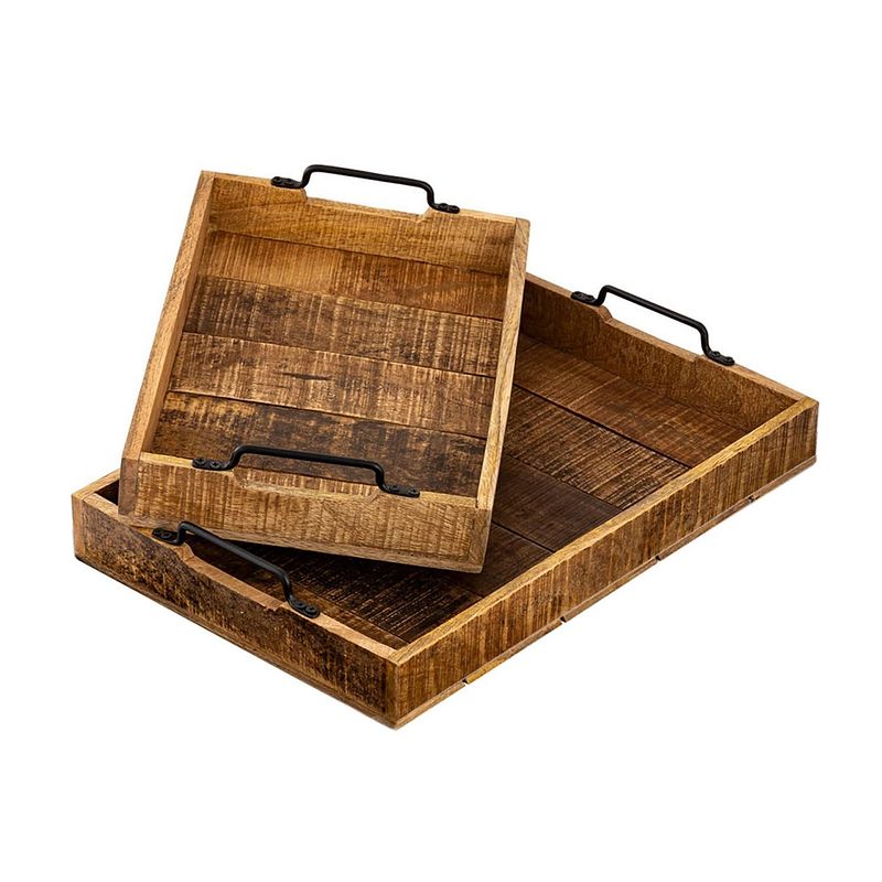 Foto van Parya home - houten dienblad decoratief set van 2 stuks - 46x31cm - bruin - mangohout