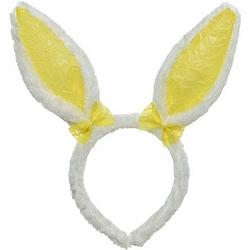 Foto van Wit/gele konijn/haas oren verkleed diadeem voor kids/volwassenen - verkleedaccessoires - feestartikelen