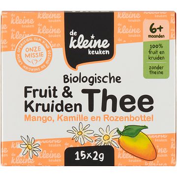 Foto van De kleine keuken biologische fruit & kruiden thee mango kamille rozenbottel 6+ maanden 15 x 2g bij jumbo