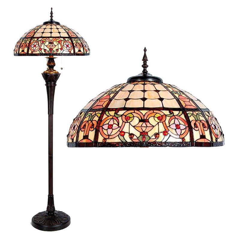 Foto van Haes deco - tiffany vloerlamp beige, rood ø 57x166 cm e27/max 3x60w