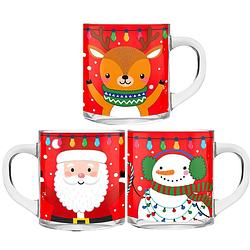 Foto van Kerst mokken/bekers - 3 stuks - glas - 300 ml - met kerstprint - 11 cm - bekers