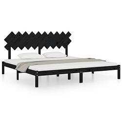 Foto van The living store bedframe - grenenhout - zwarte kleur - 205.5 x 205.5 x 31 cm - stevige lattenbodem - comfortabel