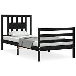 Foto van The living store bedframe grenenhout - zwart - 205.5 x 105.5 x 100 cm - multiplex lattenbodem